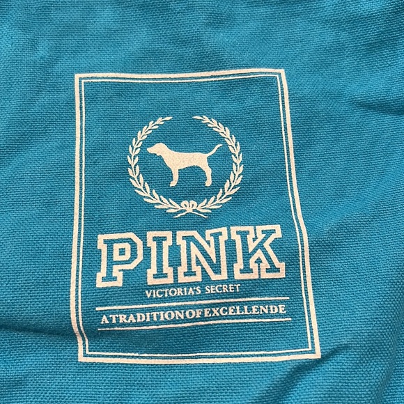 PINK Victoria Secret LOVE PINK Canvas Tote Beach Style Blue Shoulder Bag - Picture 5 of 13